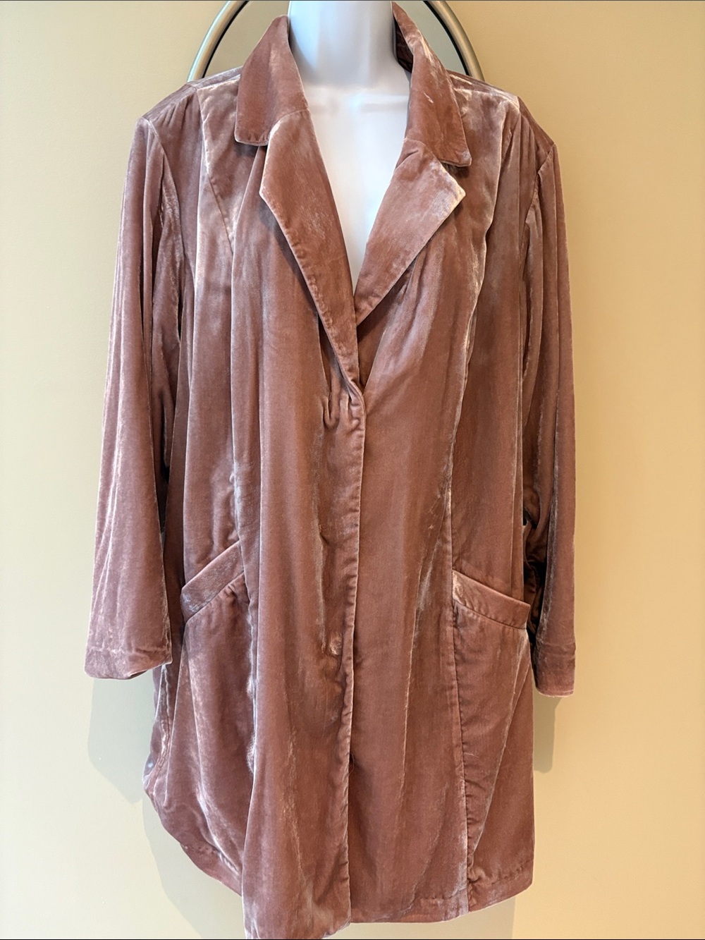 J Jill Women XL Blazer Pink Blush Velvet Longline Jacket Lagenlook Boho Romantic